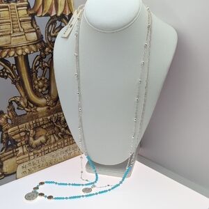 Silver and Blue Beaded Necklace with Tassel